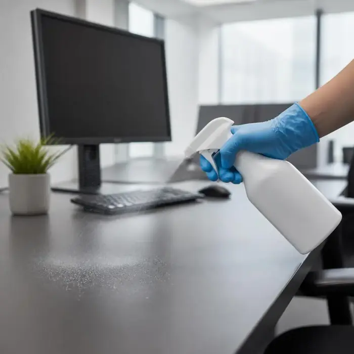 Office cleaning supplies on a professional workspace desk in Rochelle, IL commercial cleaning